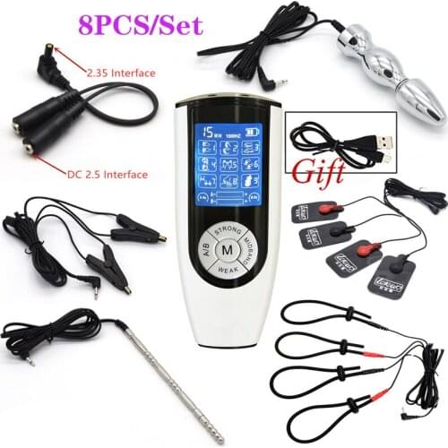 Super Strong Host,Electric Shock Anal Vaginal Plug Urethra Stimulation Rod Cock Ring SM Nipple Clip Massage Pad BDSM Sex Toy Kit