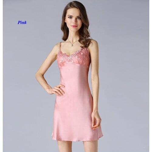 Pure silk lady sexy shoulder strap V-neckline lace nightgown,100% silk embroidery backless temptation nightdress,with gift mask