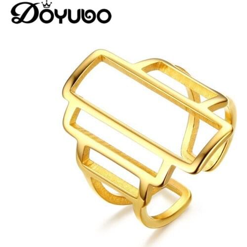 DOYUBO Womens Gold Color 316L Stainless Steel Irregular Opening Rings Accessories European Design Punk Style Finger Rings DE045
