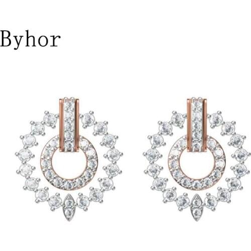 Byhor Solid 14K White/Yellow+White/Rose+White Gold 1.111ct H/SI Natural Diamonds Stud Earrings Wedding Women Cерьги Fine Jewelry