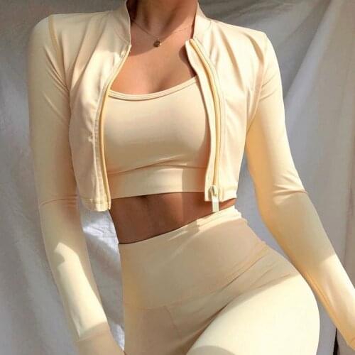 Three Piece Set Women Zipper Short Jacket + Fitness Vest + Track Pants Lounge Wear Sportwear Jogging Suit Female Workout Sets