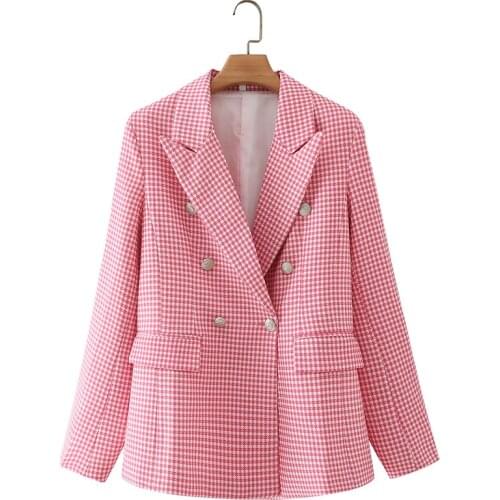 2021 Spring Autumn Women Fashion Vintage Pink Tweed Blazer Coat Chic Plaid Suit Jacket Female Office Ladies Workout Clothes