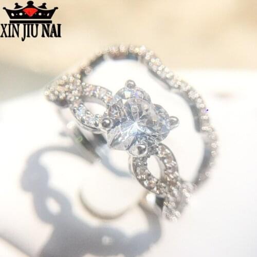 Anillos Silver European Love Heart Women Ring Inlaid AAA Zircon Hollow Design Engagement Wedding Rings Set Jewelry Bague Femme
