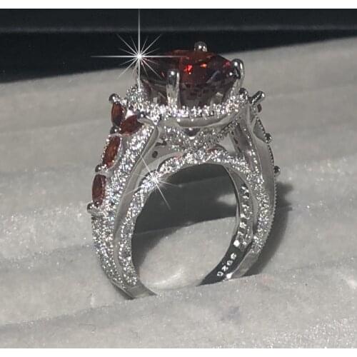 Vintage Stylish Round ruby Stone Red Gemstone Rings For Women 9295 silver Finger Ring Bridal Wedding Jewelry Lover Gifts