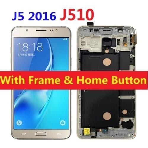 For Samsung Galaxy J5 2016 J510F J510F/DS J510H/DS J510FN J510M LCD Display Touch Screen Digitizer Sensor with Frame Home Button