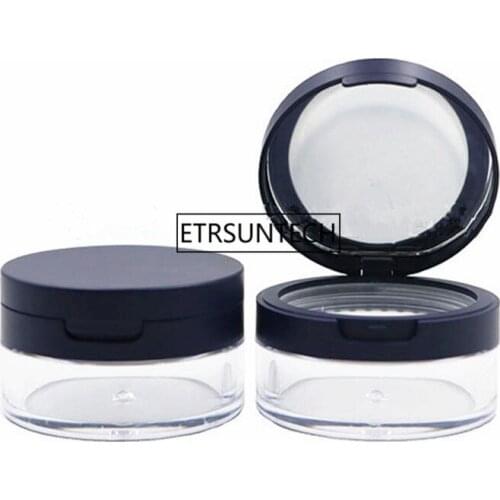 100pcs Blue Loose Powder Pot Portable Blusher Box Cosmetic Case Packaging Jar with Mirror Flip Lid Empty Case F2753