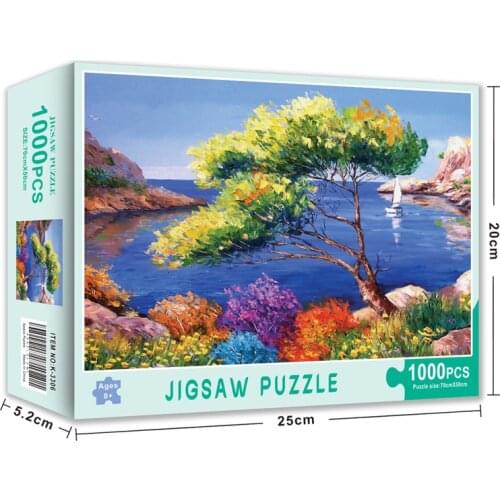 1000pcs Jigsaws Blue Ocean Green Tree Scenery Photo for Family Game Children Adult Relief Stress Toy Hotel Room Decoration