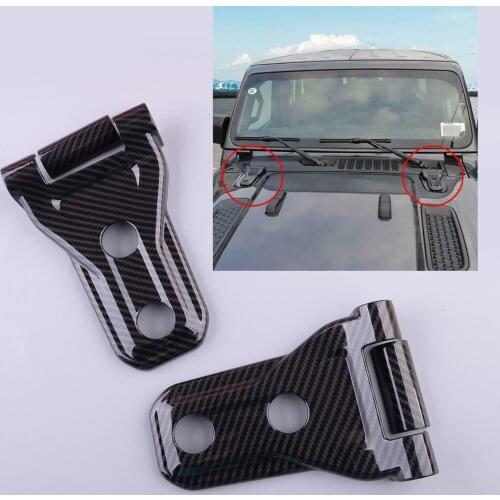 2Pcs Car Hood Engine Hinge Cover Buckle ABS Plastic Carbon Fiber Texture Black fit for Jeep Wrangler JL 2018 2019 2020