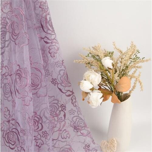 2Yards Purple Tulle Mesh Lace Fabric Embroidered Rose Flower DIY Lady Dress Background Cloth Patchwork Fabric