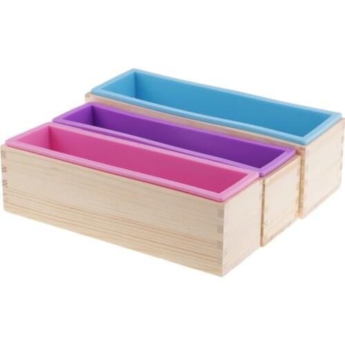 3pcs Rectangle Silicone Soap Loaf Mold with Wooden Box DIY Chocolate Mould