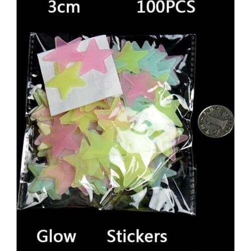 % 100 pcs/lot 3D stars glow in the dark Luminous on Wall Stickers for Kids Room living room Wall Decal Home Decoration poster