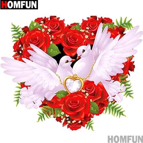 HOMFUN DIY 5D Diamond Painting "Bird couple roses" Full Diamond Embroidery Sale Picture Of Rhinestones For Festival Gifts A27282