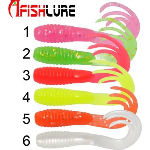 AR71 Luminous Small Coiled Tail Soft Worm 38mm 0.7g 15pcs a Bag Mini Tri Tail Soft Lure Baits Plastic Fishing Lure