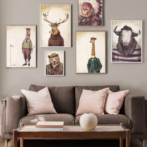 Human body Animal Head Abstract Wall Art Print Giraffe bear Lion Canvas Painting Nordic Poster Decor Pictures For Living Room