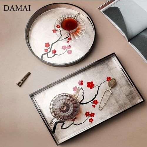 Japanese Wood Trays Decorative Hand Painted Gold Leaf Tea Set Storage Display Serving Tray Teahouse Desk Coffee Table Organizer