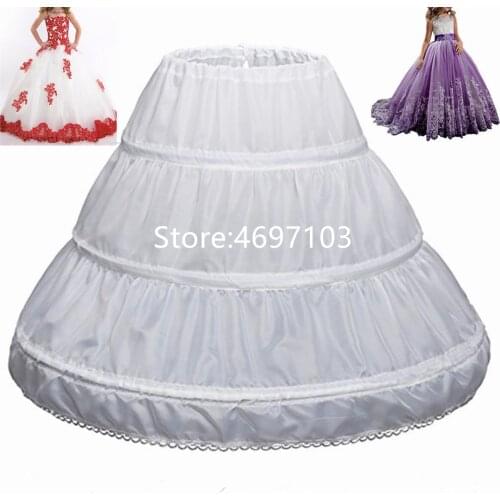 Fit 6~14Y Girl Children Petticoat A-Line 3 Hoops One Layer Kids Crinoline Lace Trim Flower Girl Dress Underskirt Elastic Waist