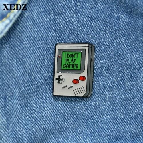 XEDZ retro game console enamel pin I don't play games buttons custom children badge clothes lapel brooch jewelry gift for kids