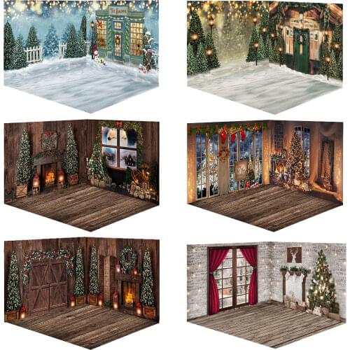 Window Fireplace Christmas Rooms Photography Backdrop Snow ChristmasTrees Background Winter Children Adult Portrait Photo Shoot