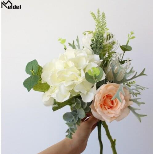 Meldel Fake Flowers Girl Bouquet Marriage Accessories Silk Wedding Bouquet for Bridesmaids Small Bridal Bouquet Artificial Rose