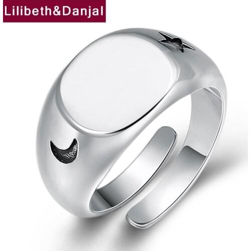 Woman Men Adjustable Ring Real 925 Sterling Silver Smooth Star Moon Ring Jewelry bague femme argent 925 bijoux femme 2019 R20
