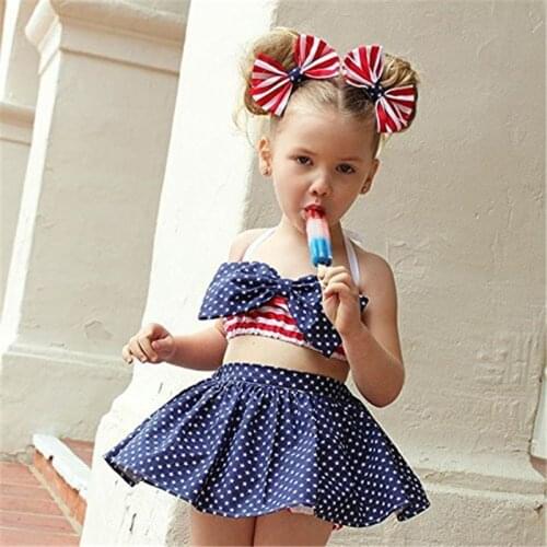4th of July Girls Clothing Set Boutique Girls Clothing American Patriotic Striped Cotton Outfits Toddler Kids Clothing D1273