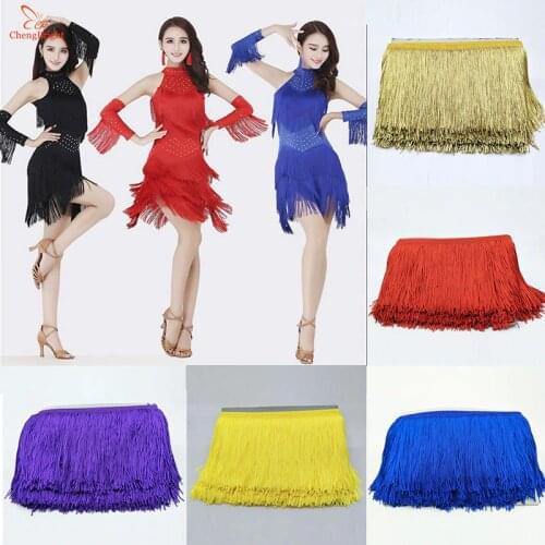 CHENGBRIGHT 10Yards 20cm Wide Lace Fringe Trim Tassel Fringe Trimming For DIY Latin Dress Stage Clothes Accessories Lace Ribbon