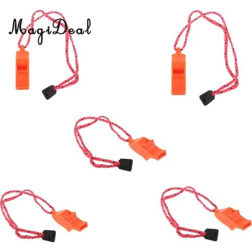 MagiDeal 5 Pieces Safety Lanyard Orange Plastic Whistles Outdoors Survival Emergency Referees Marine Hunting Kayaking Camping