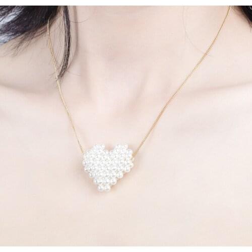 Fashion Braided Pearl Choker For Women Cute Girl Gold Chain Heart Pearls Pendant Necklace Female Jewelry Wedding Girlfriend Gift