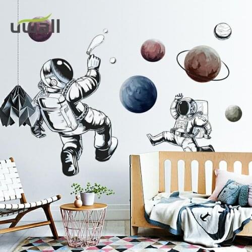 Cartoon Wall Sticker Astronaut Space Planet Boys Bedroom Decoration Self-Adhesive Stickers Home Decor Living Room Wall Decor