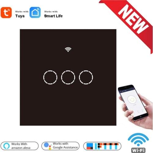 No Neutral WIFI Touch Light Wall Switch White Glass Blue LED TUYA Smart Home 1/2/3/4 Gang For Alexa Google Home Alice