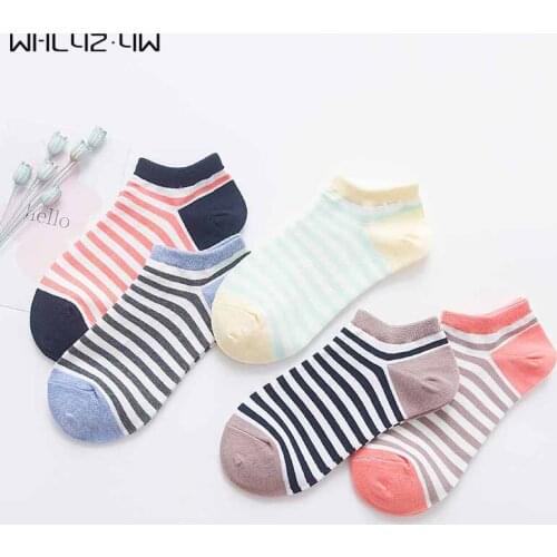 5 Pairs Fashion Cartoon Stripe Ankle Socks Women Girl Cute Funny Female Casual Soft Cotton Harajuku No Show Socks Hot Sell