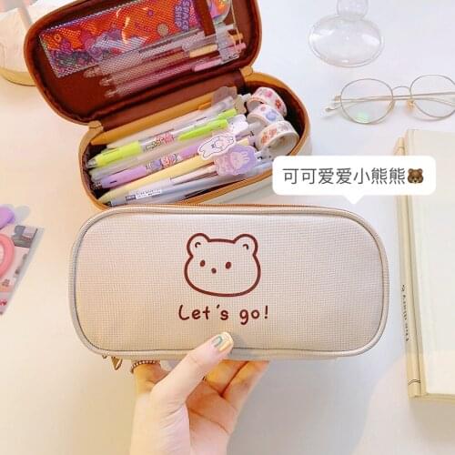 2021new Canvas pencil bag large capacity student simple pencil case cute stationery box