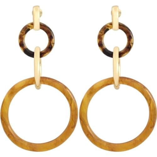 New Arrivals Classic Gold Color Plating Metallic Circle and Acrylic Circle Linked Long Earrings For Women Girl Party Gift
