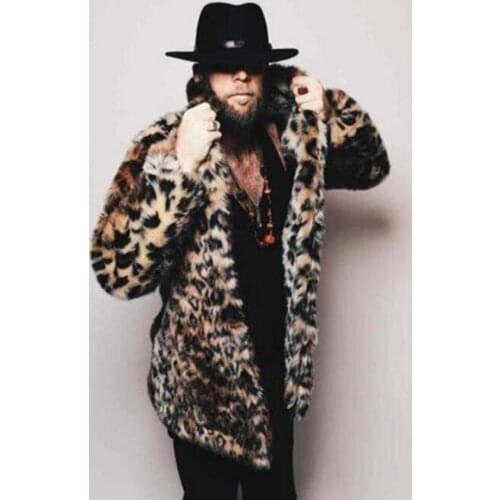 Autumn Leopard faux mink leather jacket mens winter thicken warm fur leather coat men slim jackets jaqueta de couro fashion B47