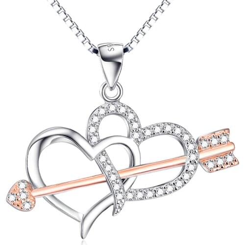 925 Sterling Silver Necklace Cupid Arrow Through Heart Pendant with 18inch silver box chain best jewelry gift for lover