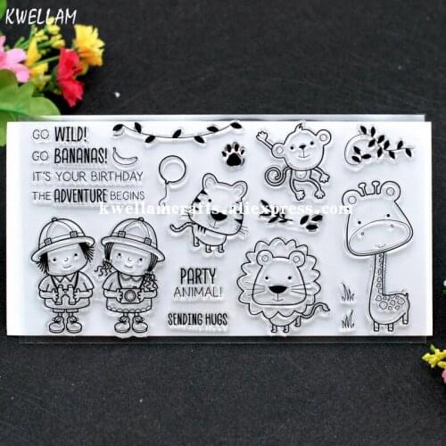 PARTY ANIMAL SENDING HUGS GO WILD Scrapbook DIY photo cards rubber stamp clear stamp transparent stamp 11x19cm KW7122201