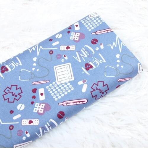Half Meter Thin Twill Pure Cotton Fabric Doctor And Nurse Print Handmade DIY Garment Dress Tissue CR-1055