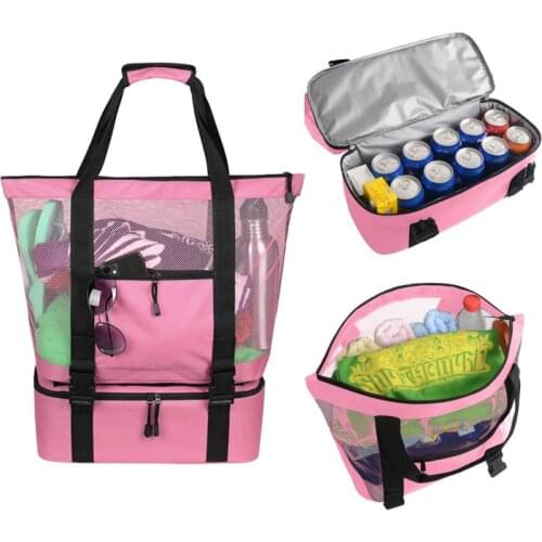 Portable Beach Net Bag Thermal Insulation Beach Handbag Double Layers Tote Lunch Food Storage Bag Travel Ultra Durable Beach Bag