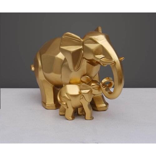Simple modern geometric gold elephant mother and child decoration resin home decoration statue craft carving animal statue gift