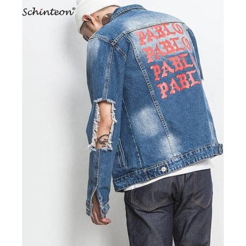 Schinteon New Spring Autumn Denim Jacket Men Fashion Casual Streetwear Brand jacket High Quality Letter Hole M-5XL