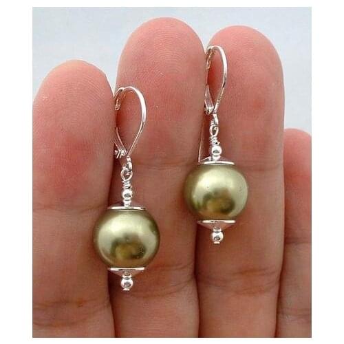 New Favorite Pearl Jewelry Lime Green South Sea Shell Pearl S925 Sterling Silver Hookd Lever back Dangle Earrings