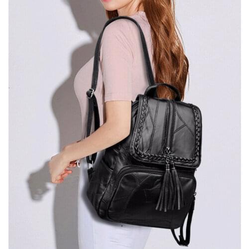 School Bag Shoulder Bag for Youth Bags 2021 New Retro Fashion Zipper Ladies Backpack Pu Leather High Quality Tassel