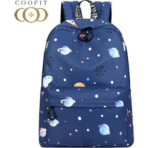 Coofit Blue School Backpack For Girls Teenager Mochila Fashion Planet Kawaii Snowflak Printed Women Backpacks Female Rucksacks