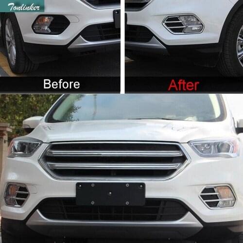 Tonlinker 2 PCS DIY Car Styling NEW ABS chrome front fog light decorative frame sticker Cover Case Stickers for FORD KUGA 2017