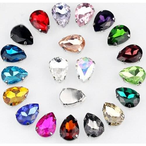 Teardrop Shape High Quality Multicolor Silver Claw Crystal Glass Flatback Sew On Rhinestones For Clothing Accessories/Bag/Shoes