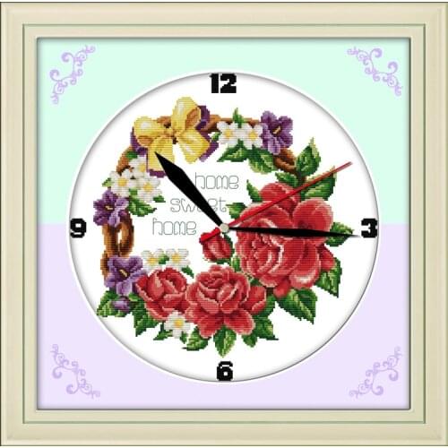 Everlasting Love A Garland Of Roses Clock Ecological Cotton Cross Stitch 11 14CT Printed DIY DIY Christmas Decorations For Home