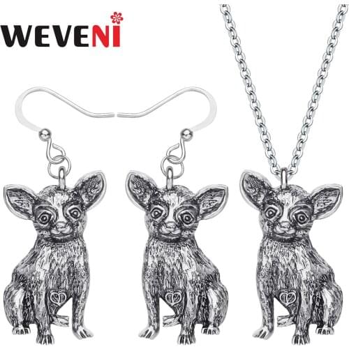WEVENI Alloy Plated Antique Gold Chihuahua Dog Jewelry Sets Earrings Cute Animal Necklace For Girls Kid Trendy Gift Accessories