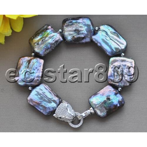 Z11121 8" 23mm Black Square Coin Edison Keshi Pearl Bracelet