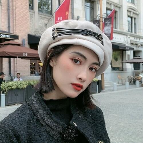 Lady Spring Winter Berets Hat Painter Style Hat Women Wool Vintage Berets Solid Color Caps Female Bonnet Warm Walking Cap Casual