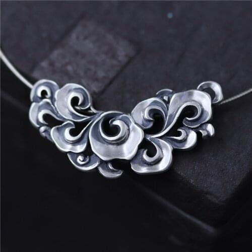 C&R Real 999 Sterling Silver Necklace hollow Cloud pendants Thai silver retro ethnic style female pendants Fine Jewelry